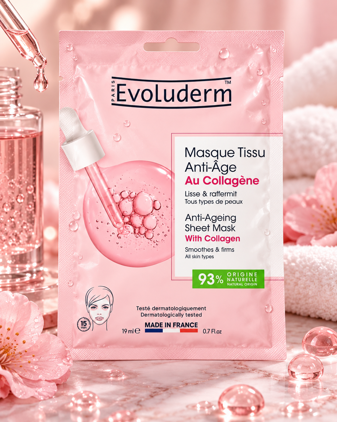 Masque Tissu Anti-Âge au Collagène - 19ml - 93% d'Ingrédients d'Origine Naturelle